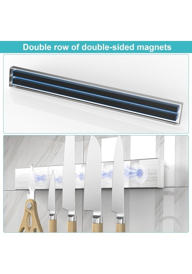 Teltree Stainless Steel 304 Manyetik Bıçak Tutucu - Modern Mutfak Bıçaklı Magnetic Bar Gümüş
