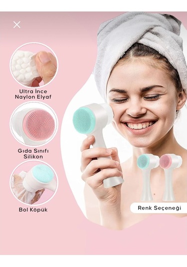 Keops Çift Taraflı Silikon Cilt Temizleme Fırçası Plastik