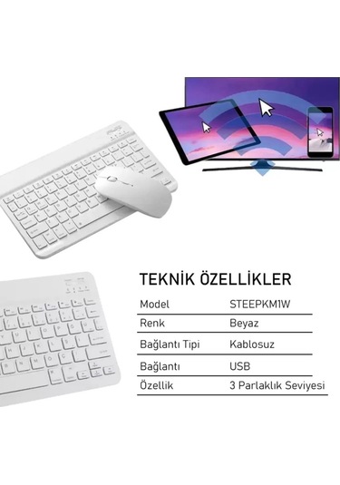Steep Solid Magic Beyaz Şarjlı Bluetooth Klavye Mouse Set Optik
