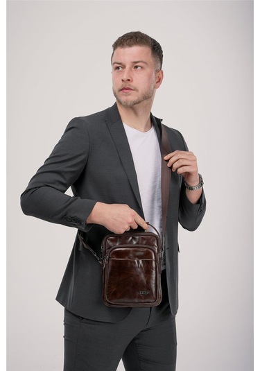 Ççs 31591 Hakiki Deri Askılı Çanta Kahve