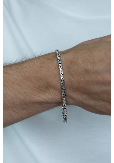 Takı Dükkanı 925 Ayar Gümüş Erkek Bileklik Kare Kral Model 3,1mm Genişlik 20cm Uzunluk msb08