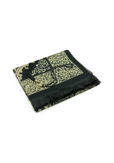 Hediyelik Şantuk Çantalı, Tesbihli, Çeyizlik Seccade Seti - Siyah Siyah