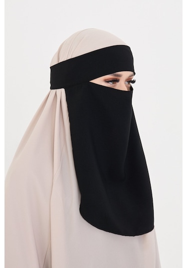 Siyah Tesettür Tek Katlı Peçe Medine İpeği Arkadan Bağlamalı 1026 01 Siyah