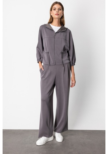 On Kadın Pile Detaylı Bol Paça Eşofman Altı 64703 Antrasit Antrasit