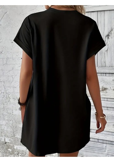 Kadın Kısa Kollu Bisiklet Yaka Cepli Kelebek Baskılı Viskon Elbise Çok renkli