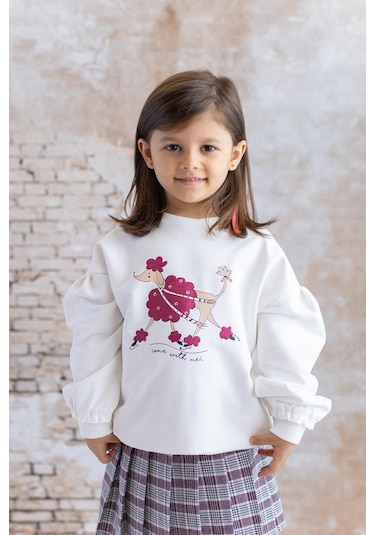 Mininio Kız Bebek Sim Baskılı Sweatshirt - Skasar Ekru