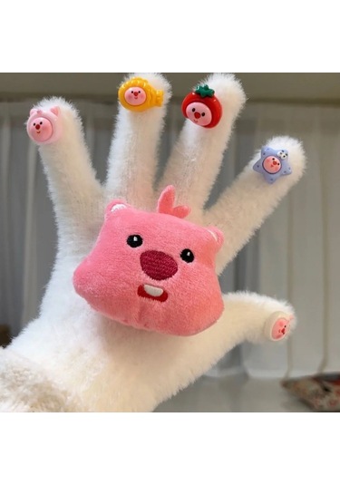 Cilt Bakımı İçin Hayvan Stili Kalınlaştırılmış Sıcak Peluş Parmak Eldivenleri, Süper Yumuşak, Güçlü Ve Soğuğa Dayanıklı