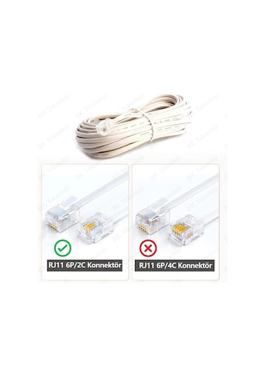 Rj11 6p2c Hazır Telefon Modem Ara Hat Kablosu 10 Metre