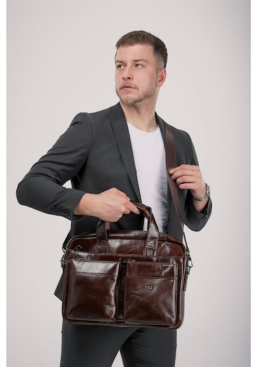 Ççs 71472 Hakiki Deri Evrak Çantası Kahve