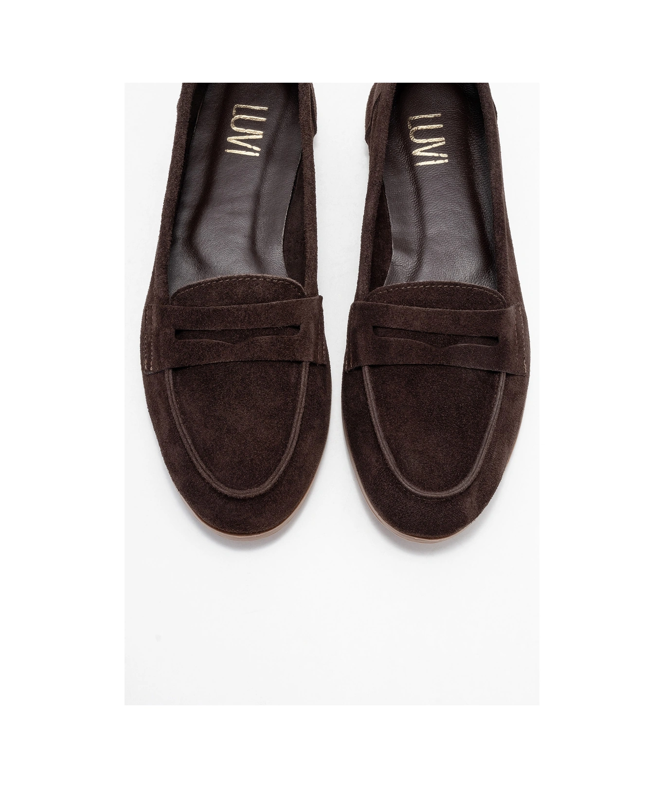 F02 Koyu Kahverengi Süet Hakiki Deri Kadın Loafer Ayakkabı Koyu Kahverengi