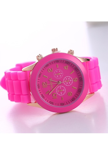 Silikon Saat Şık Saat Şeker Rengi Kadın Saati Gül Kırmızısı Diğer
