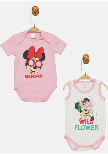 Minnie Mouse Lisanslı Pembe Kız Bebek 2'li Body Takım Mn17331 Pembe