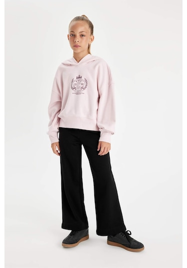 DeFacto Kız Çocuk Oversize Geniş Kalıp Kapüşonlu İşlemeli Kalın Sweatshirt D2885A824WNPN440