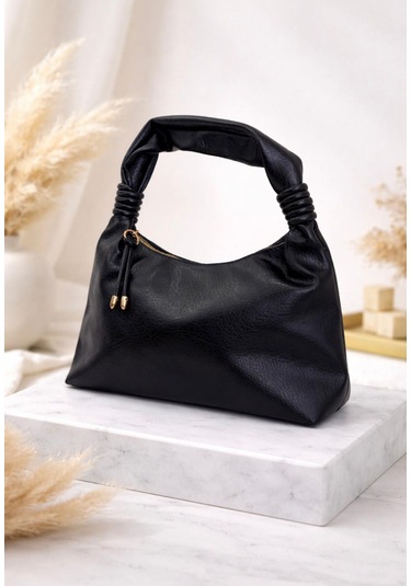 Addy Siyah Luna Hobo Pebble Velvet El Ve Omuz Çantası siyah