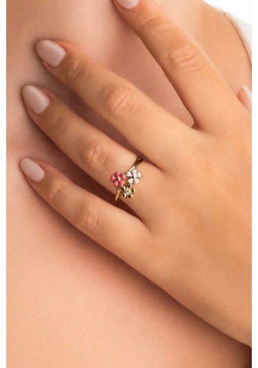 Sevilla Çiçeği 18 Ayar Sarı Altın Kaplama Gümüş Ayarlanabilir Yüzük Sarı