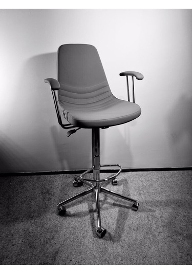 Tekerlekli Gri Deri Rahat Kollu Bar Sandalye Modelleri Gri