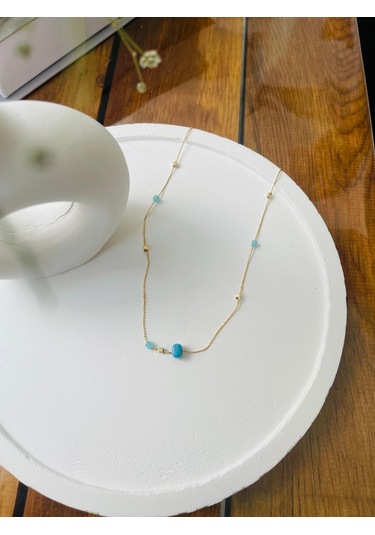 Küp Detay Mavi Boncuklu Çelik Kolye