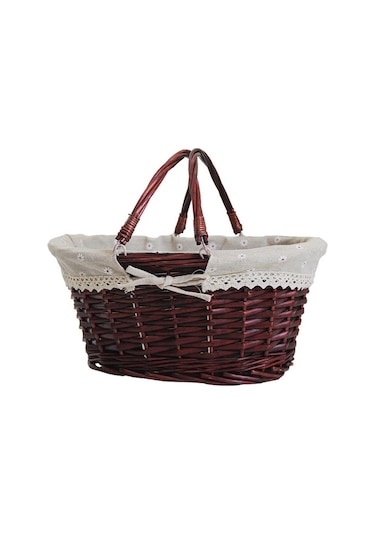 Agoodshop Doğal Hasır Dokuma Sepet, Saplı Ve Keten Pamuklu Kumaş Astarlı Premium Söğüt Sepet, Dekora Naturel