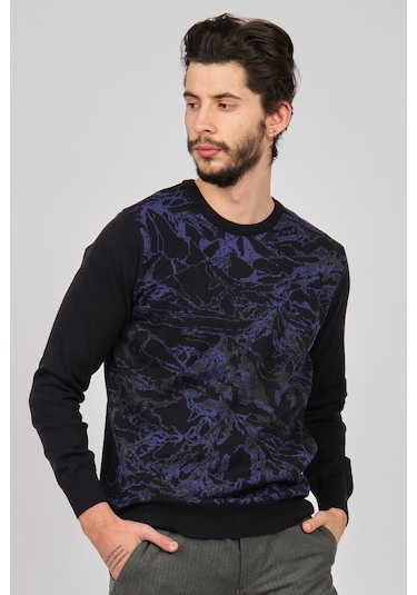 Dio Rise Erkek Desenli Bisiklet Yaka Kazak 650180978 Lacivert Lacivert