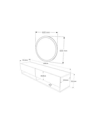 Robin Home Lia Aynalı Dresuar Duvara Monte Antre Hol 140cm Çam- Beyaz Beyaz