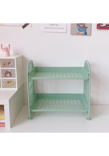 Yeşil Kawaii Macaron Minimalist Masa Masaüstü Organizatör Depolama Rafı Öğrenci Yurdu Katlanır Içi Boş Raf Cilt Bakımı Depolama Rafı