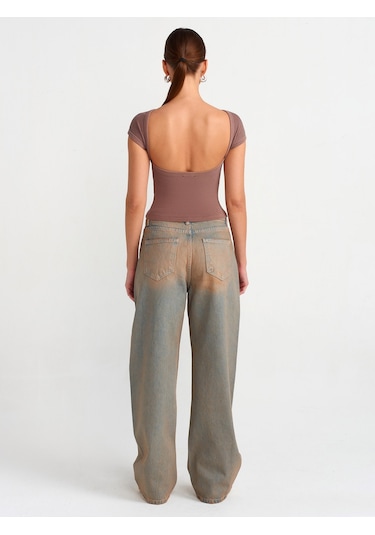 Dilvin Önü Parçalı Baggy Denim Pantolon Tint Kırmızı