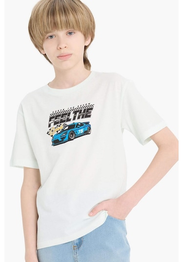 DeFacto Erkek Çocuk Bisiklet Yaka Baskılı Kısa Kollu Tişört F0176A825SMGN1273
