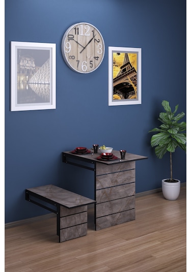 Begonya Katlanır Duvara Monte 1tabureli Mutfak Balkon Masası