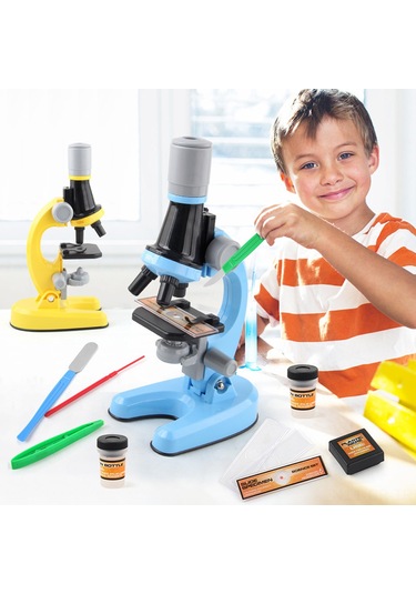 Singree Çocuklar İçin Bilim Keşif Mikroskobu Seti - 100x/400x/1200x Büyütme, Led Işık, Egzersiz Araçları İle - Mavi Pil İçermez Mavi