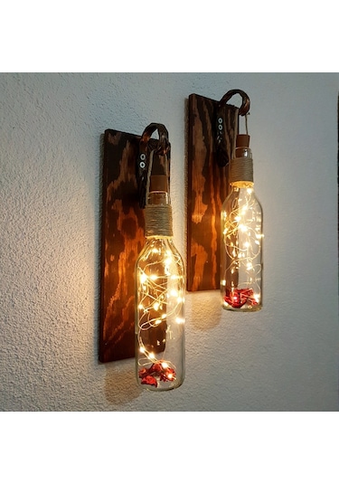 Led Işıklı, Ceviz Renkli Duvar Aplik, 2’Li Set