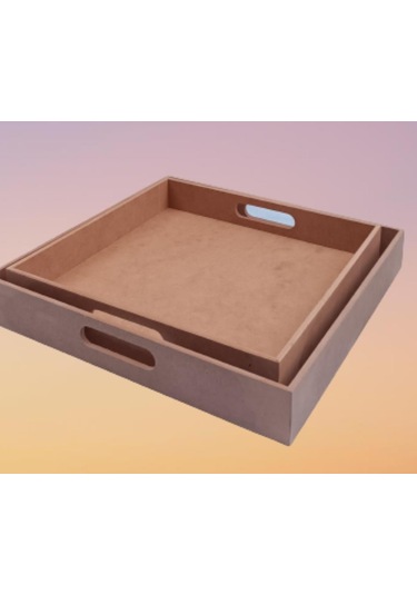 Hobi Dekoratif Tepsi Takım İkili Model HAM Ahşap MDF El Yapımı