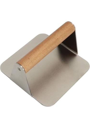 Kare Smash Burger Presi,14 Cm ,3 Mm 304 Paslanmaz Çelik Ahşap Sap