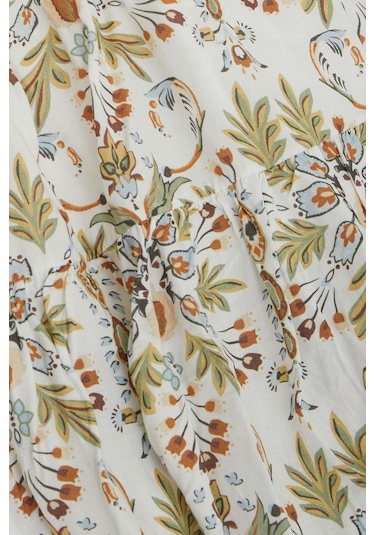 Escabel Kız Çocuk Elbise Çiçek Motifli Kolları Volanlı 5-9 Yaş, Ekru-ekru Ekru