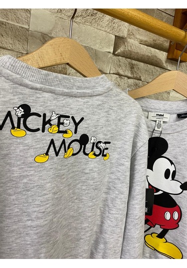 Aysbebe Mickey Baskılı Kız Çocuk Sweatshirt Açık Gri AY-M7S10084-88467