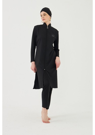 Büyük Beden Tam Kapalı Tesettür Mayo Deniz Mayosu Td1703-116 Siyah Siyah