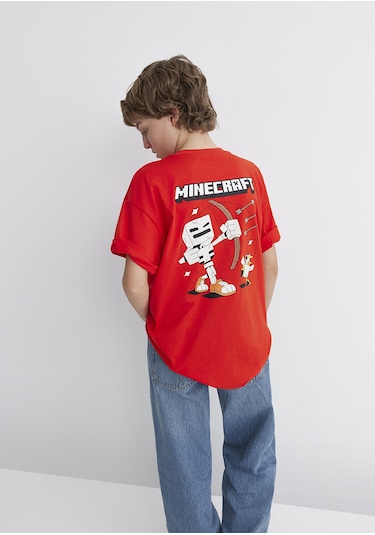 Mavi - Minecraft Baskılı Kırmızı Tişört 6610343-88523 Kırmızı