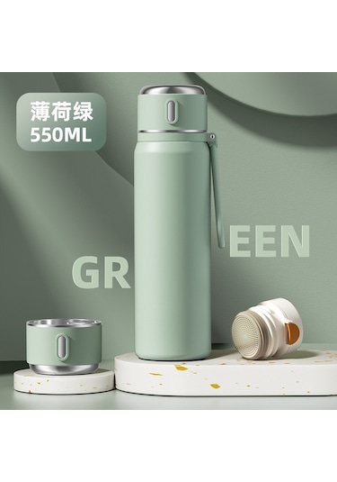 Kadınlar, Erkekler Ve Çocuklar İçin Şık Ve Dayanıklı 550 Ml Paslanmaz Çelik Termos Bardak, Okul Ve Ofis Kullanımına Uygun Yalıtımlı Su Matarası Yeşil