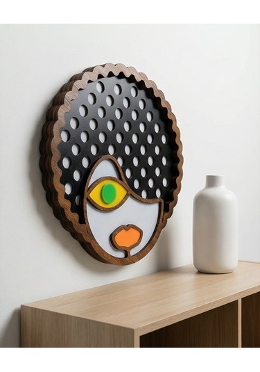 Afro Saçlı Modern Mdf Ahşap Duvar Maskı - Dekoratif Picasso Tarzı Duvar Sanatı 0