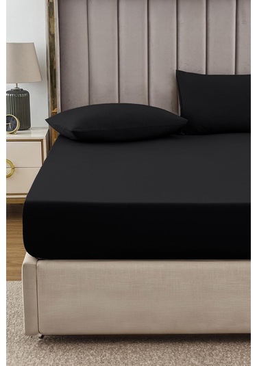 Ranforce Siyah Pamuklu Tek / Çift Kişilik Battal Tam Kenar Lastikli Çarşaf 14 Renk Fıtted Siyah