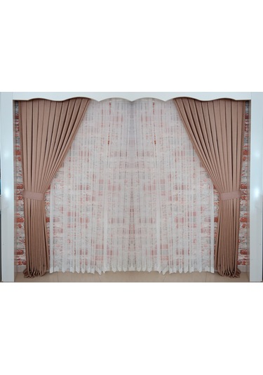 Açık Kahve Renk Fon Kadife Perde Çift Kanat 1/3 Sık Pileli Dikim V-10 Açık Kahverengi