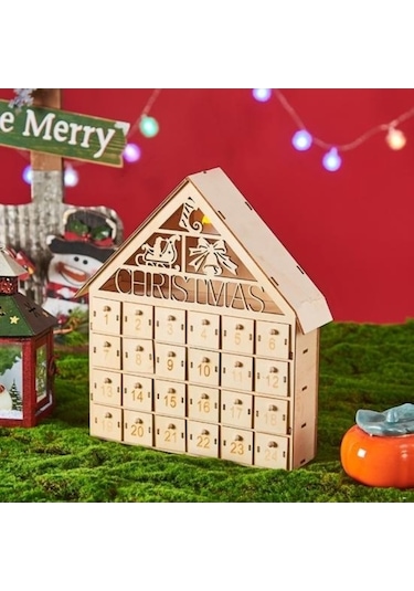 Pazly 24 Boş Çekmeceli Ev Şekli Noel Geri Sayım Takvimi Ev İle Ahşap Noel Advent Takvimi C C
