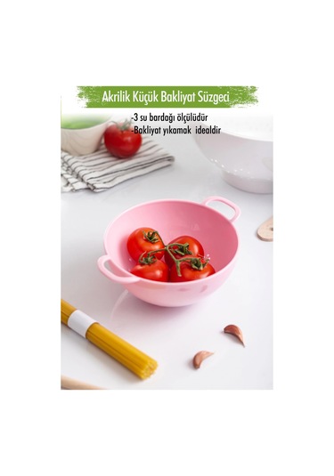 Akrilik Soft Pembe Mini Pirinç Süzgeçi & Bakliyat Süzgeçi 3 Su Bardağı Ölçülü Çok Renkli