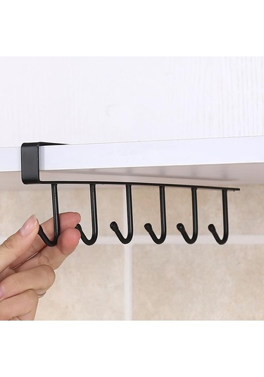 Siyah Demir 6 Kanca Depolama Raf Dolap Dolap Metal Raflar Altında Kupa Bardak Askı Banyo Mutfak Düzenleyici Asılı Raf Tutucu