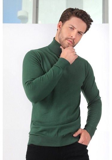 Ferraro Yeşil Balıkçı Yaka Pamuk Kazak Yeşil