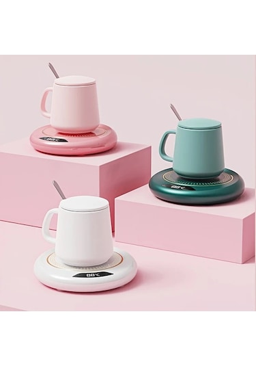 Xuweiwei Pembe 3 Sıcaklık Ayarlı Usb Isıtmalı Bardak Altlığı Gün Boyu Sıcak İçecekler