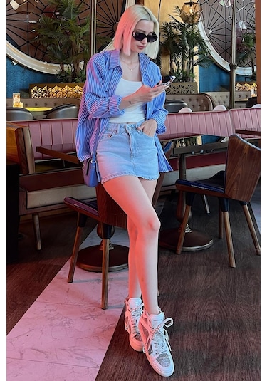 Madmext Açık Mavi Mini Jean Etek Mg2099 Açık Mavi