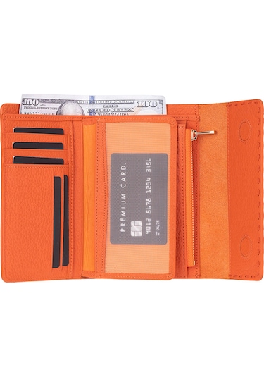 Bloominbag Arc Wallet Terracotta Pebble Hakiki Deri Kartlıklı Manyetik Cüzdan Turuncu