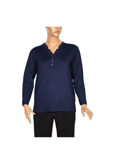 Cimariva Kadın Neval Büyük Beden V Yaka Taşlı Lacivert Bluz