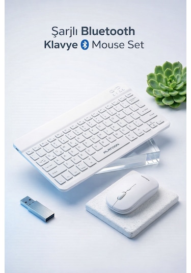 Şarj Edilebilir Ultra İnce Bluetooth Klavye Mouse Seti - Premium Sessiz Profesyonel Kablosuz Takım