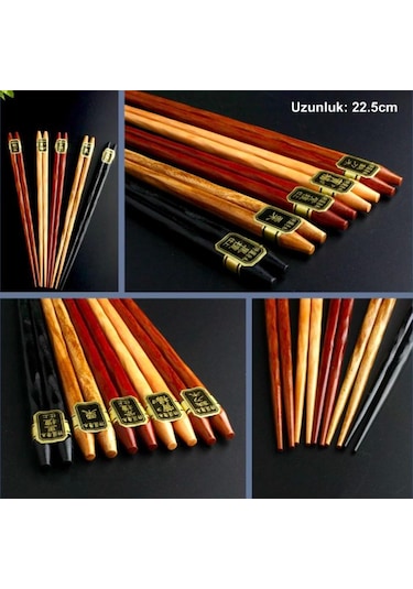Omeniv Ahşap Beş Çift (10) Chopstick Yemek Servis Sushi Noodle